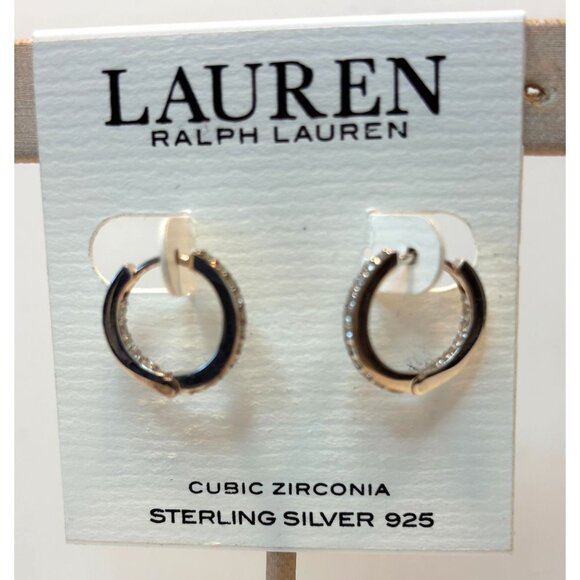 Lauren Ralph Lauren Sterling Silver 925 Cubic Zirconia Hoop Earrings - Picture 2 of 3